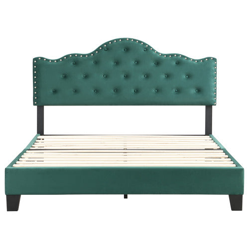 EVIE HOME GREEN HOLT BUTTON-TUFTED VELVET BED FRAME