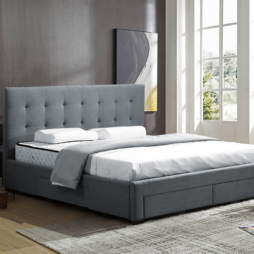 OAKLEIGH HOME GREY EDAN BED FRAME WITH STORAGE DRAWERS