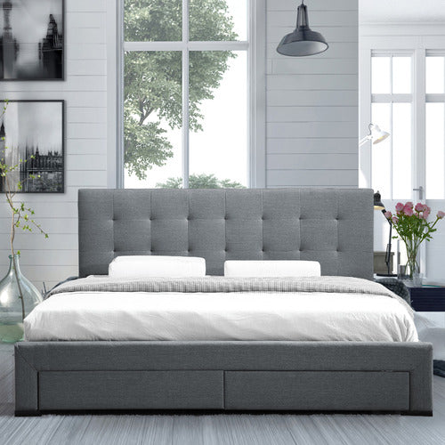 OAKLEIGH HOME GREY EDAN BED FRAME WITH STORAGE DRAWERS