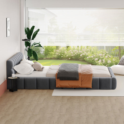 HOXTON ROOM GREY ELLIE MAY VELVET PLATFORM BED