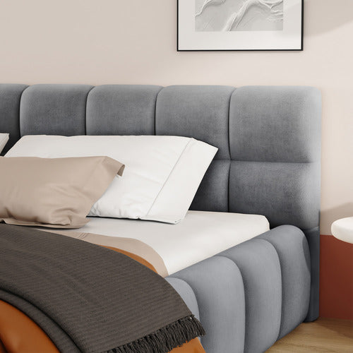 HOXTON ROOM GREY ELLIE MAY VELVET PLATFORM BED