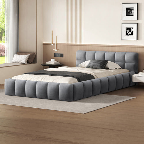 HOXTON ROOM GREY ELLIE MAY VELVET PLATFORM BED