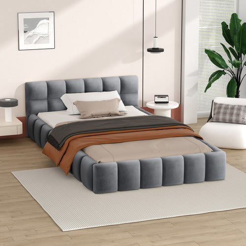 HOXTON ROOM GREY ELLIE MAY VELVET PLATFORM BED