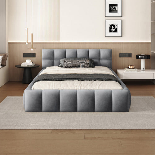 HOXTON ROOM GREY ELLIE MAY VELVET PLATFORM BED