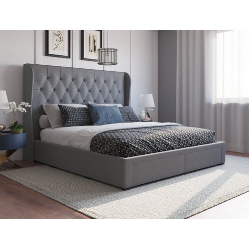 RAWSON & CO GREY HARLOW UPHOLSTERED BED FRAME WITH STORAGE