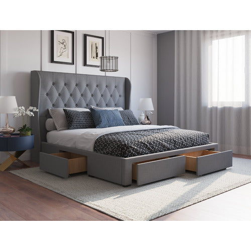 RAWSON & CO GREY HARLOW UPHOLSTERED BED FRAME WITH STORAGE
