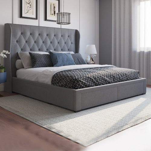 RAWSON & CO GREY HARLOW UPHOLSTERED BED FRAME WITH STORAGE