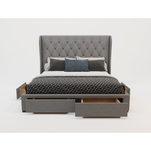 RAWSON & CO GREY HARLOW UPHOLSTERED BED FRAME WITH STORAGE