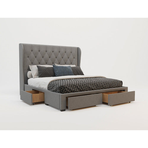 RAWSON & CO GREY HARLOW UPHOLSTERED BED FRAME WITH STORAGE