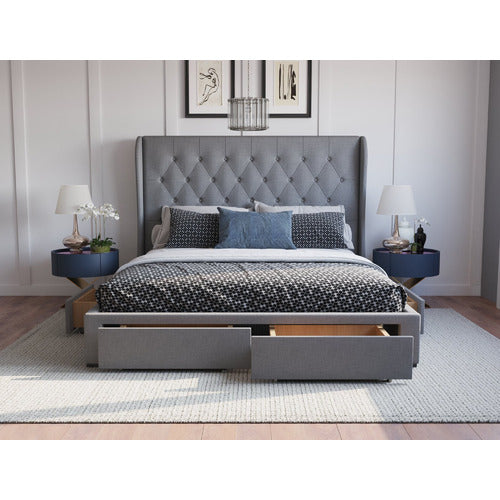 RAWSON & CO GREY HARLOW UPHOLSTERED BED FRAME WITH STORAGE