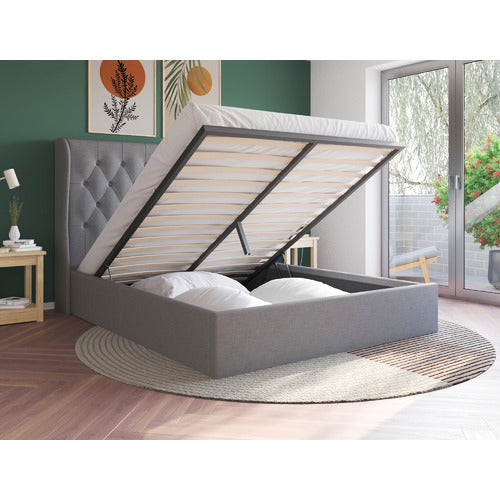 RAWSON & CO GREY HARLOW WINGED GAS LIFT STORAGE BED