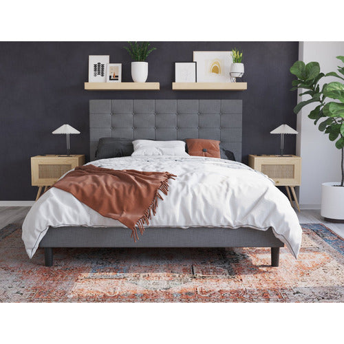 RAWSON & CO GREY KYLIE BUTTONED UPHOLSTERED BED FRAME