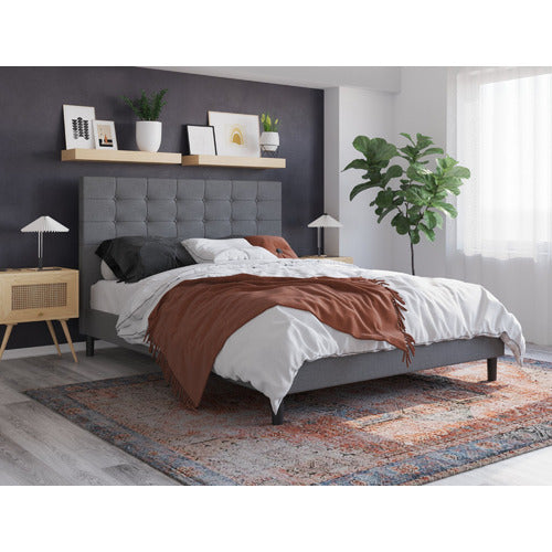 RAWSON & CO GREY KYLIE BUTTONED UPHOLSTERED BED FRAME
