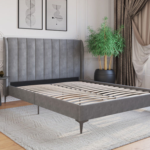 RAWSON & CO GREY MODERN CLASSIC HERMAN VELVET BED FRAME