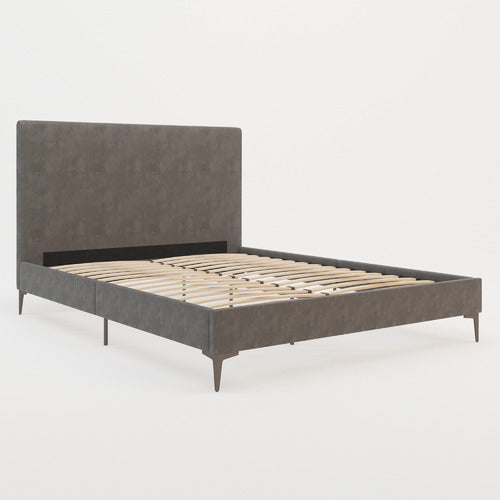 RAWSON & CO GREY RYKKIE VELVET BED FRAME WITH BLACK LEGS