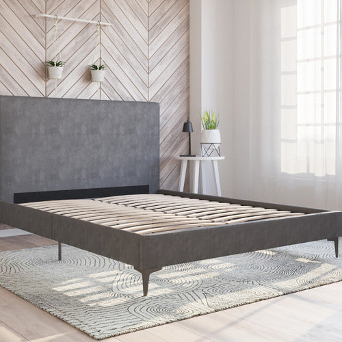 RAWSON & CO GREY RYKKIE VELVET BED FRAME WITH BLACK LEGS