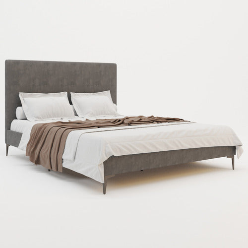 RAWSON & CO GREY RYKKIE VELVET BED FRAME WITH BLACK LEGS