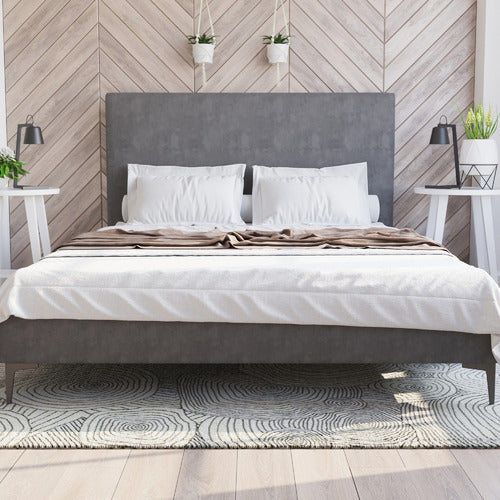 RAWSON & CO GREY RYKKIE VELVET BED FRAME WITH BLACK LEGS