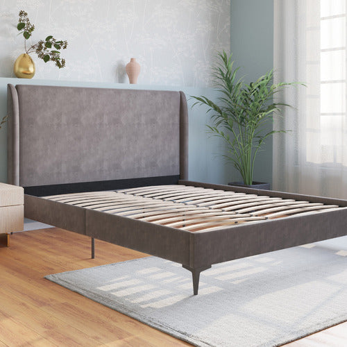 RAWSON & CO GREY ZHENG VELVET BED FRAME WITH BLACK LEGS