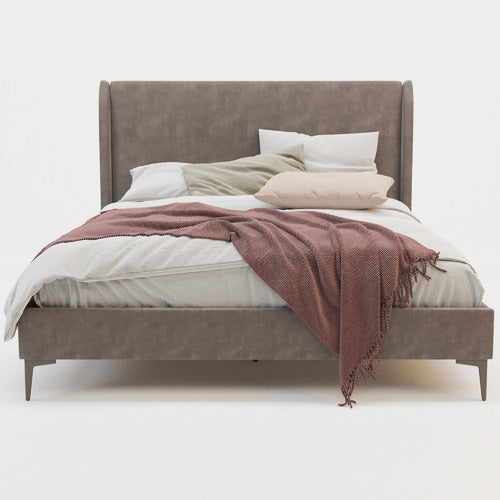 RAWSON & CO GREY ZHENG VELVET BED FRAME WITH BLACK LEGS