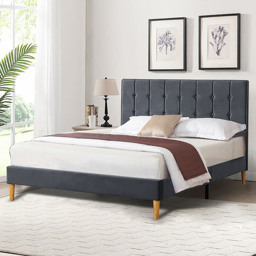 OAKLEIGH HOME GREY IZUMI VELVET BED FRAME