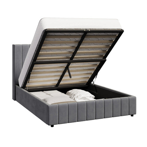 LIVING FUSION MEIER VELVET GAS LIFT STORAGE BED FRAME