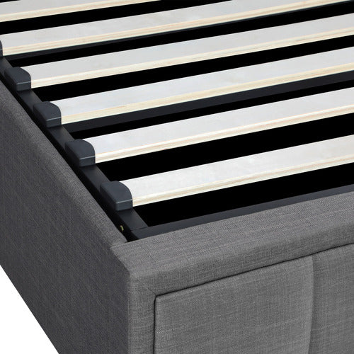 LIVING FUSION GREY REESE UPHOLSTERED GAS LIFT STORAGE BED FRAME