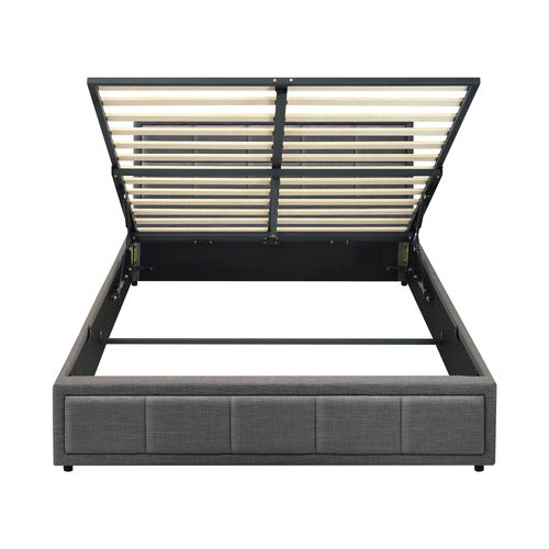 LIVING FUSION GREY REESE UPHOLSTERED GAS LIFT STORAGE BED FRAME