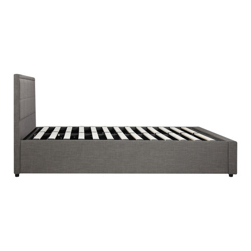 LIVING FUSION GREY REESE UPHOLSTERED GAS LIFT STORAGE BED FRAME