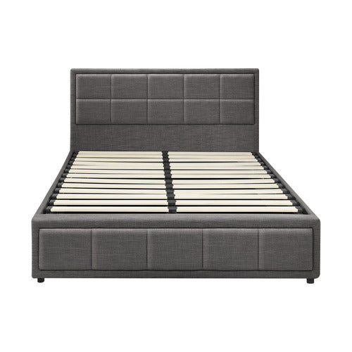 LIVING FUSION GREY REESE UPHOLSTERED GAS LIFT STORAGE BED FRAME