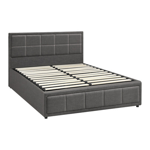 LIVING FUSION GREY REESE UPHOLSTERED GAS LIFT STORAGE BED FRAME
