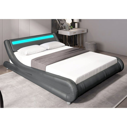 MIKASA FURNITURE GREY AURELIUS BED FRAME WITH LED LIGHT
