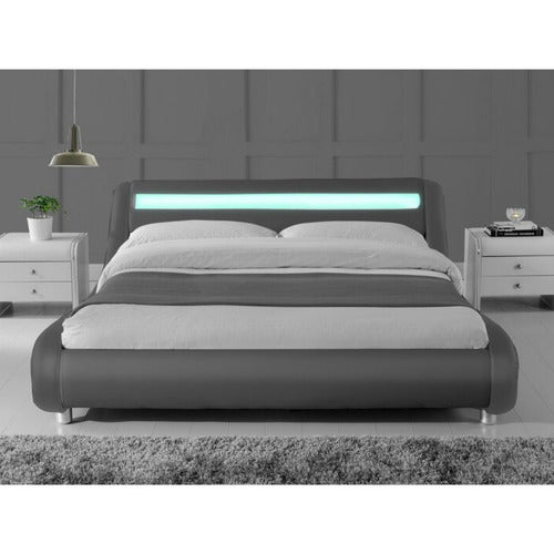 MIKASA FURNITURE GREY AURELIUS BED FRAME WITH LED LIGHT