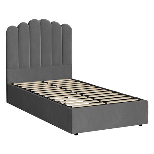 LIVING FUSION GREY ELLORA VELVET GAS LIFT BED FRAME
