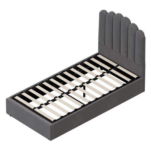 LIVING FUSION GREY ELLORA VELVET GAS LIFT BED FRAME