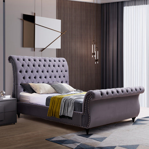 SOUTHERN STYLERS GREY EMERY VELVET BED FRAME