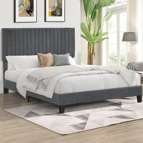 OAKLEIGH HOME GREY HIRO VELVET QUEEN BED FRAME