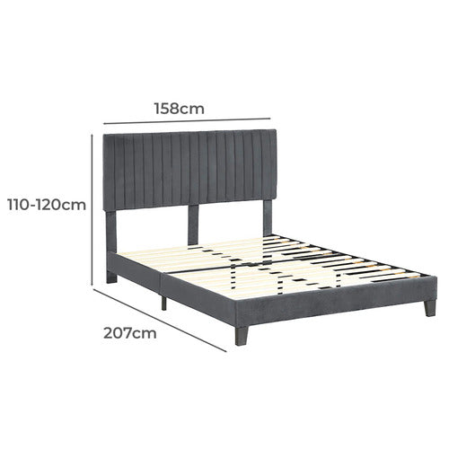 OAKLEIGH HOME GREY HIRO VELVET QUEEN BED FRAME