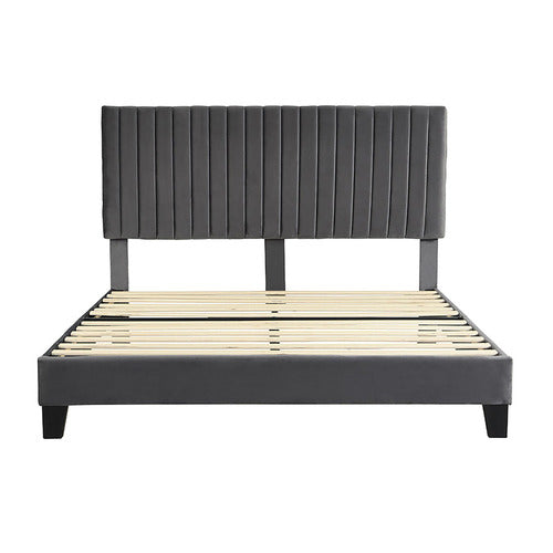 OAKLEIGH HOME GREY HIRO VELVET QUEEN BED FRAME