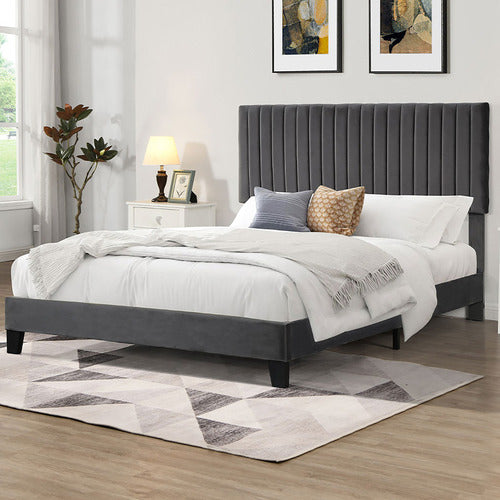 OAKLEIGH HOME GREY HIRO VELVET QUEEN BED FRAME