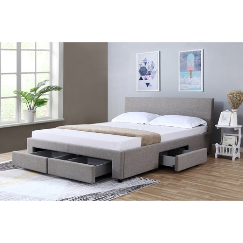 MIKASA FURNITURE GREY ROBERTSON UPHOLSTERED BED WITH STORAGE