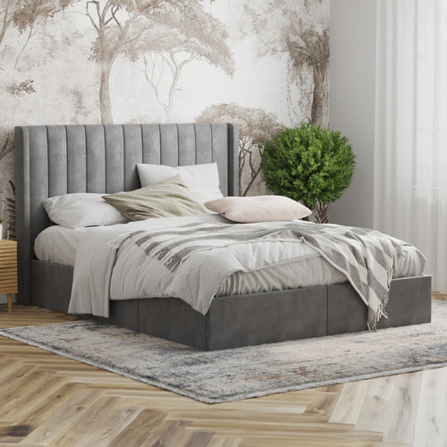 RAWSON & CO GREY TULAWIE VELVET BED WITH UNDERBED DRAWERS