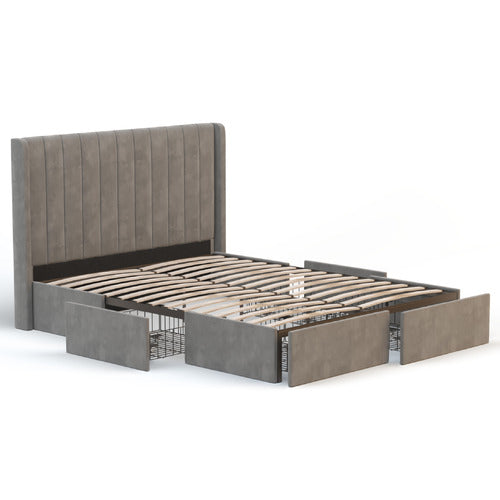 RAWSON & CO GREY TULAWIE VELVET BED WITH UNDERBED DRAWERS