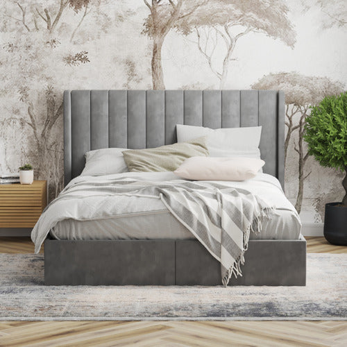 RAWSON & CO GREY TULAWIE VELVET BED WITH UNDERBED DRAWERS