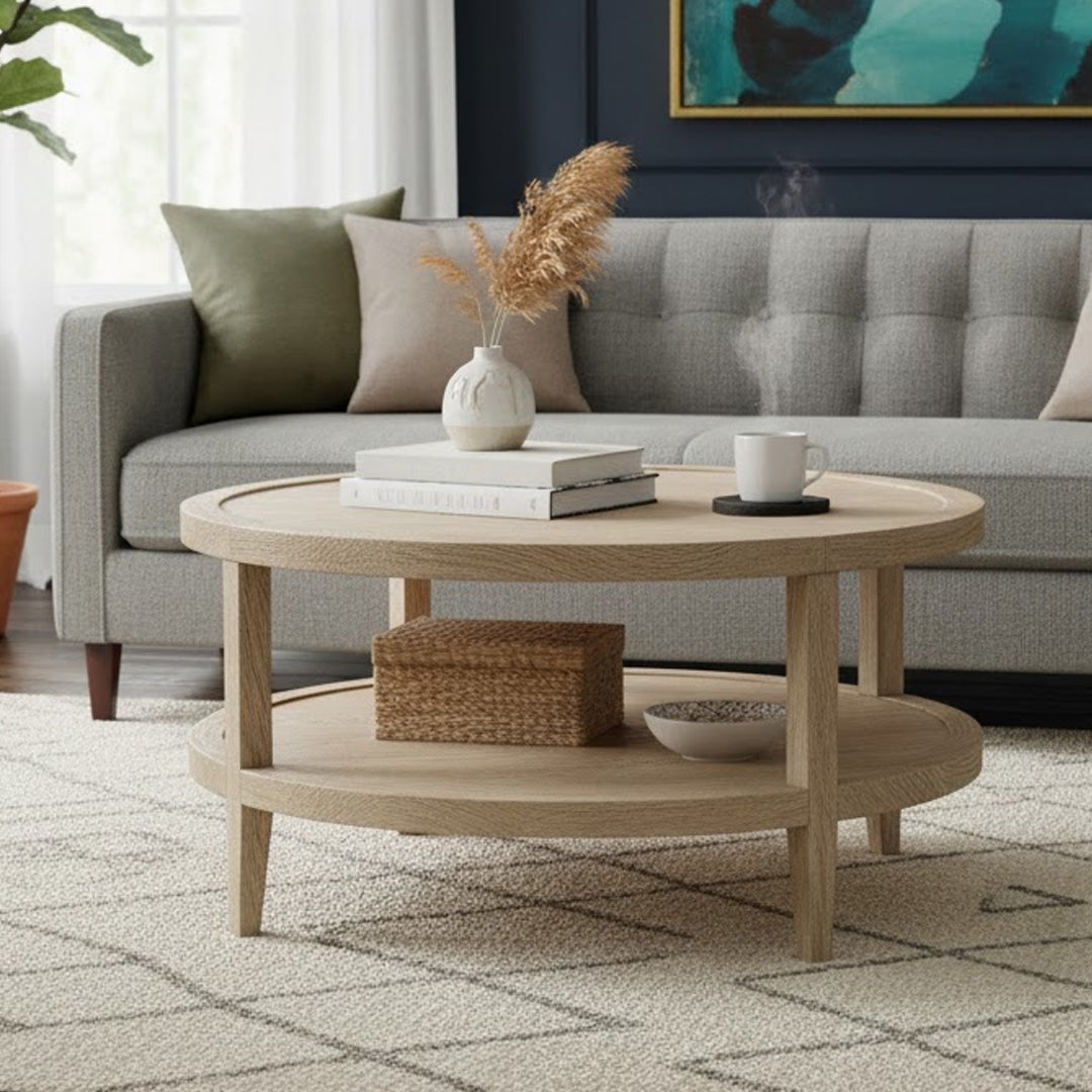 HAMILTON FURNITURE FRENCH ROUND OAK WOOD COFFEE TABLE