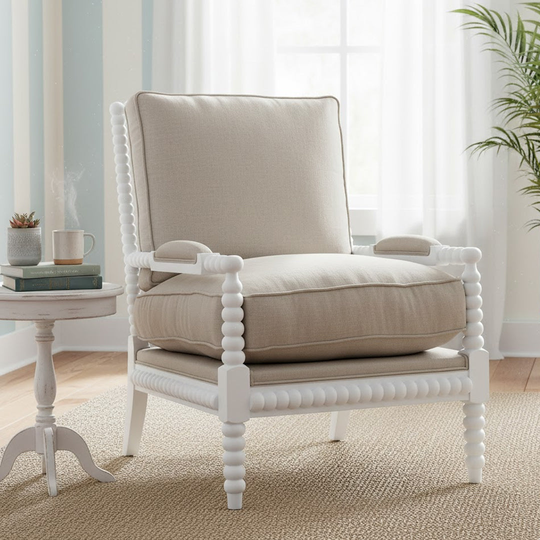 HAMILTON FURNITURE WHITE BOBBIN ARMCHAIR