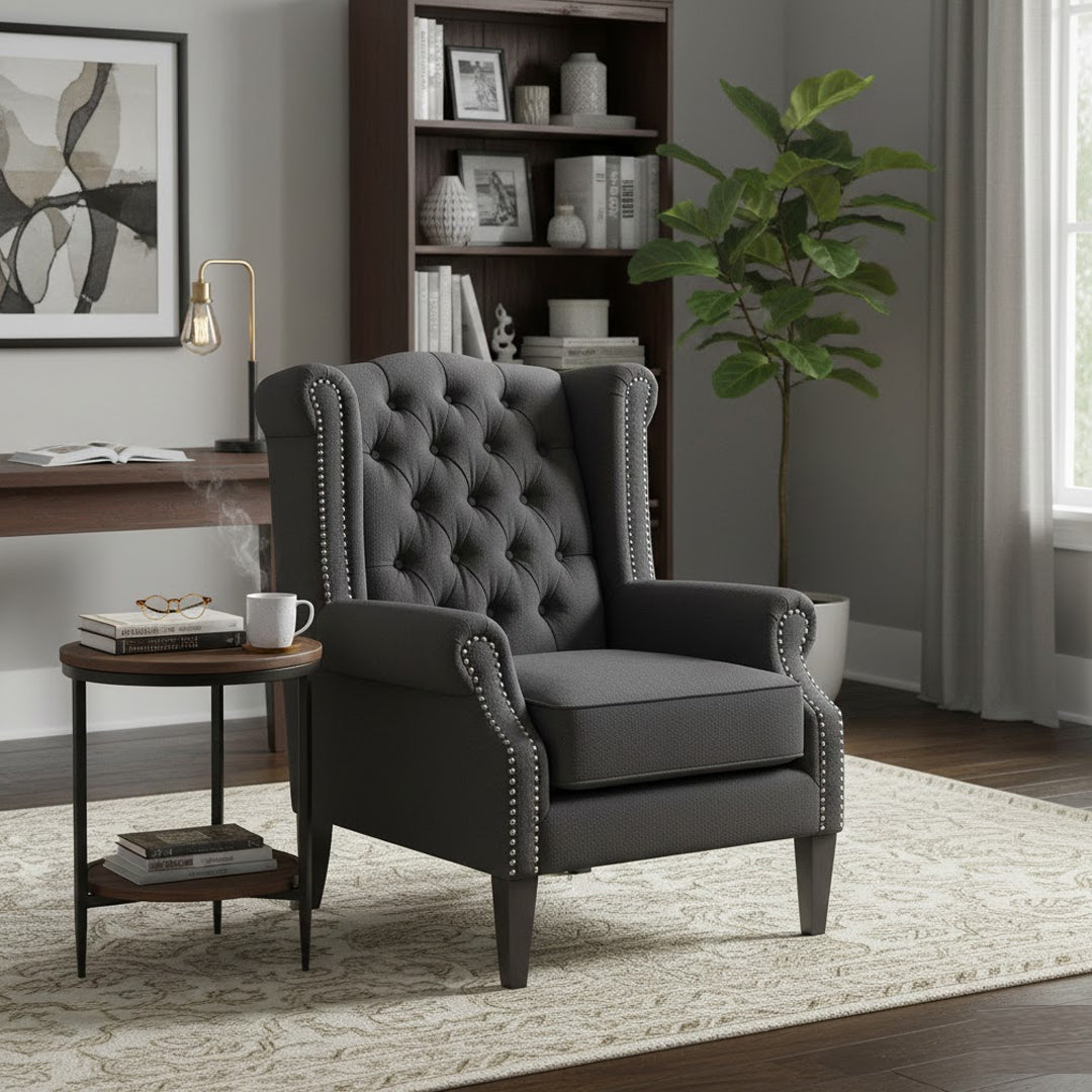 HYDE PARK HOME CHARCOAL DUKE WINGBACK ARMCHAIR
