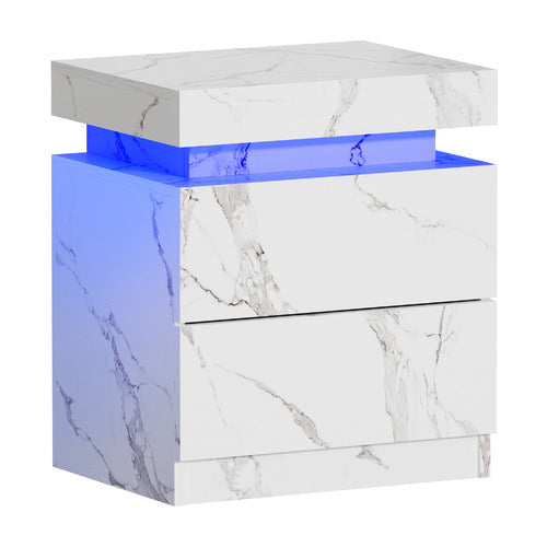 LIVING FUSION MURRAY 2 DRAWER MARBLE-LOOK LED BEDSIDE TABLE