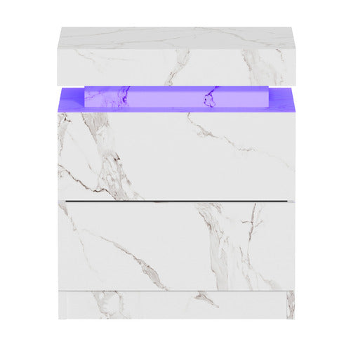 LIVING FUSION MURRAY 2 DRAWER MARBLE-LOOK LED BEDSIDE TABLE