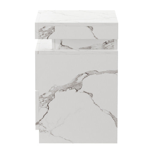 LIVING FUSION MURRAY 2 DRAWER MARBLE-LOOK LED BEDSIDE TABLE
